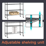 Commercial Wire Shelving Unit Metal Shelf Casters Adjustable Layer Rack Strong Steel for Restaurant Garage Pantry Kitchen Garage (48×18×72, Black) BestOffice