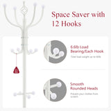 Tajsoon Standing Coat Rack with Umbrella Holder, Freestanding Coat Hanger Stand with Umbrella Stand, Entryway Coat Rack with 12 Hooks to Hold Clothes, Coat Tree for Living Room Bedroom Office, White Tajsoon