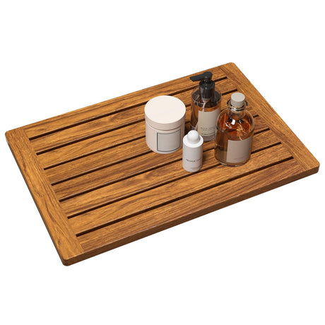 Teak Shower Mat, 21"x14" Wood Bath Mat Non-Slip Bathroom Mat Teak Bath Mats for Bathroom, Wooden Floor Mat Bathroom Mat for Inside, Outdoor or Spa(Small) Kiasthome