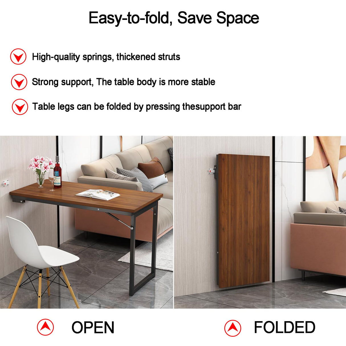 CQAEBGS 39.4"x19.7" Wall Mounted Folding Dining Table Laundry Folding Table, Fold Down Desk for Small Saving Spaces Floating Desk for Kitchen & Dining, Work Bench (Gray, 39.4"x19.7") CQAEBGS