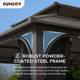 Sunjoy Hardtop Gazebo 12 x 16 ft. Outdoor Gazebo, Heavy Duty Steel Frame Gazebo, Double Tiered Metal Gazebo with Ceiling Hook and Removable Netting Sidewalls, Brown Sunjoy