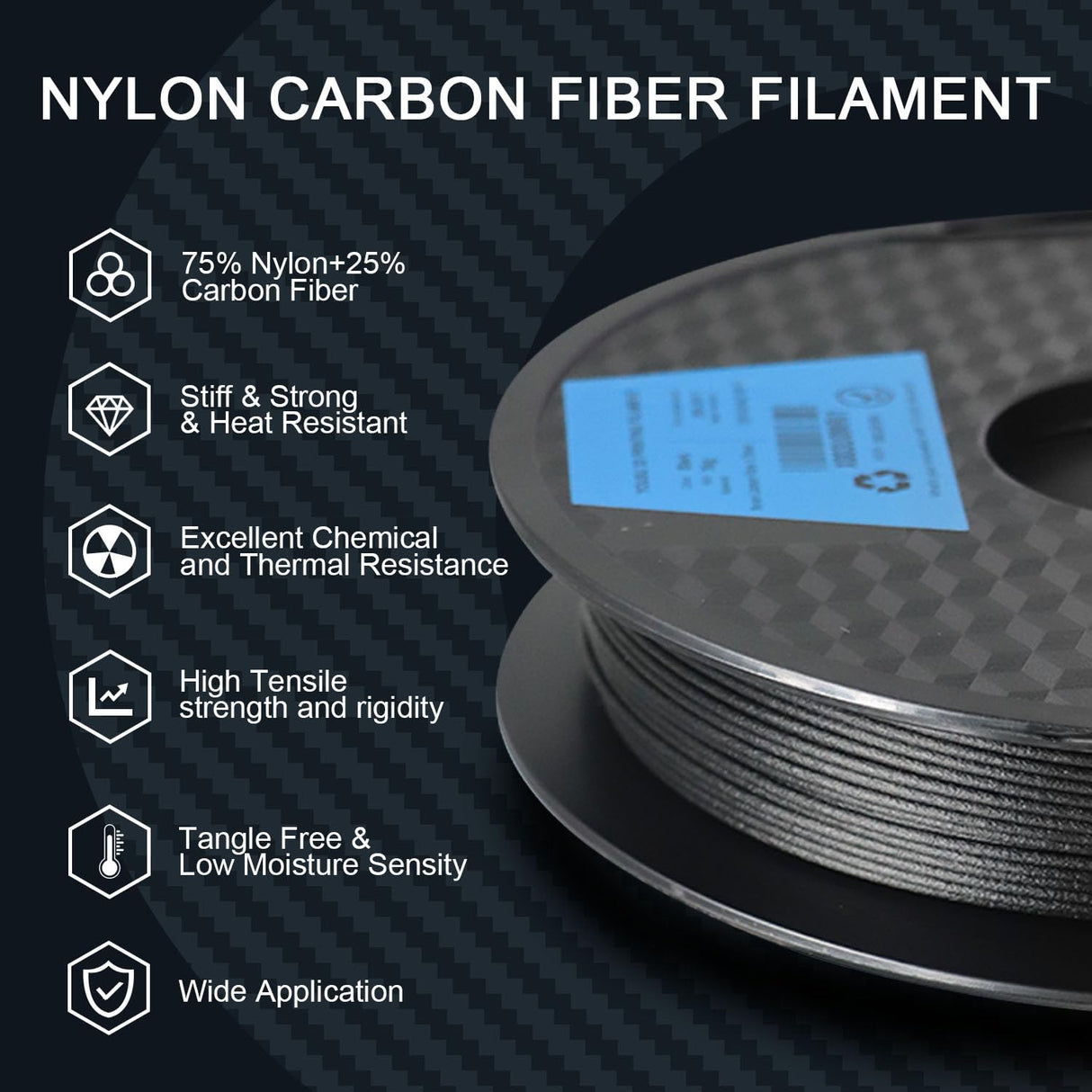 Yousu PA12-CF Filament, Nylon Filament 1.75 Black, 500g Carbon Fiber Nylon Filament, 1.75mm PA12-CF Warp Free & Moisture Free Nylon 3D Printer Filament. Yousu
