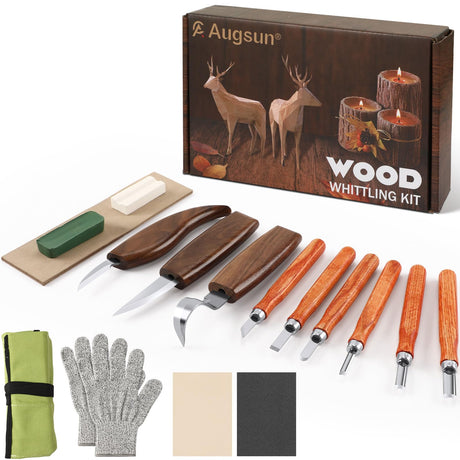 AUGSUN Wood Carving Kit, 17 Pack Wood Whittling Kit Hand Carving Knife Tools Set for DIY Sculpture Carpenter Experts & Beginners AUGSUN