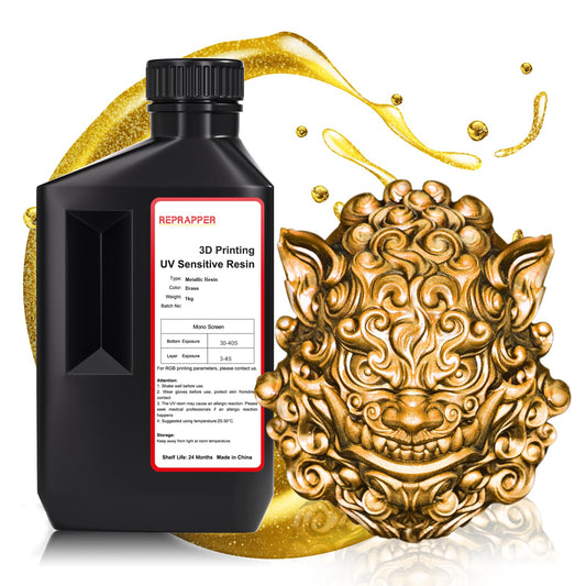 RepRapper Brass MetalShift 3D Printer Resin 405nm Fast UV-Curing Standard Photopolymer 3D Printing Resin with Metallic Shine for LCD Printer, Gilded Glow 1000g