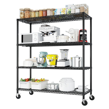 Karl home Heavy Duty 4-Tier Storage Shelving with 4" Wheels, Adjustable NSF Metal Shelves Wire Storage Rack for Garage Kitchen Basement,2500LBS Capacity 75.59" H X 55.12" W X 23.62" D,Black Karl home