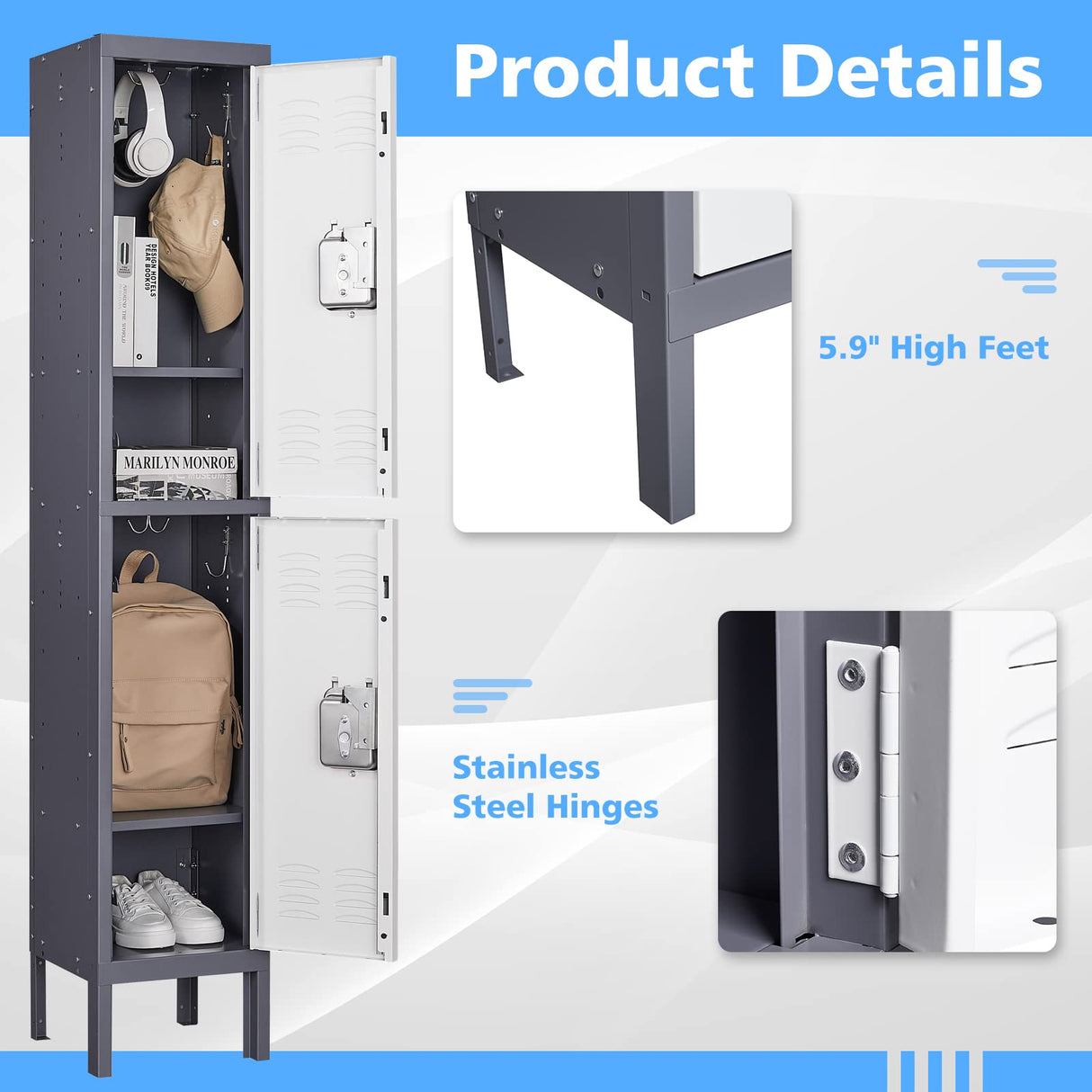 Letaya Metal Lockers for Employees,2 Door Storage Locker Lockable Steel Cabinet for School Gym Home Office staff (2 Door) Letaya