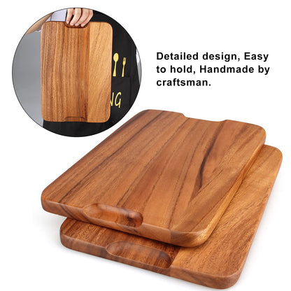 2 Pcs Wooden Rectangle Serving Trays for Ottoman Bar Party Food Tray Large Fruit Rectangular Platter Best Acacia Wood Plates for Decor Cheese Serving Board Snack Tray Charcuterie Boards Serving Dishes