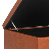 Homebeez Faux Leather Storage Ottoman Bench, Square Coffee Table Footstool Footrest with Wood Legs for Living Room (Cognac Brown) Homebeez