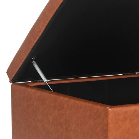 Homebeez Faux Leather Storage Ottoman Bench, Square Coffee Table Footstool Footrest with Wood Legs for Living Room (Cognac Brown) Homebeez