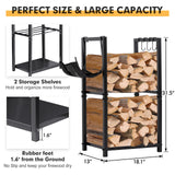nalone Firewood Rack Indoor, Small Outdoor Firewood Log Storage Rack, 2-Tier Wood Holder with 6 Hooks, Firewood Stand for Indoor Fireplace, Outdoor Patio, Fire Pit, Stove nalone