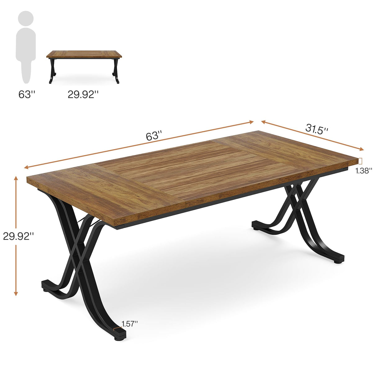 Tribesigns 63 Inch Executive Desk, Large Office Computer Desk with Thick Wooden Tabletop and Metal Frame, Modern Simple Workstation Writing Table Study Desk for Home Office, Rustic Brown Tribesigns
