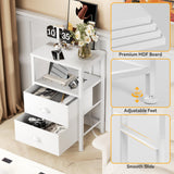 Furologee Nightstands Set of 2, End Tables Set of 2 with Charging Station and LED Lights, White Night Stands with 2 Fabric Drawers, Bedside Tables for Living Room/Bedroom Furologee