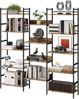 Triple Wide 5 Tier Bookcases and Bookshelves,Adjustable Industrial Style BookShelf With 14 Open Display Shelves,Metal Frame Wide Book Shelf Book Case for Bedroom Living Room Home Office Study Room Amenitlif