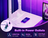 ODK 53 Inch L Shaped Desk with LED Lighting, Reversible Gaming Desk with Power Outlets, Cornor Computer Table with Storage Shelves & Bag & Iron Hook, Home Office Table for Writing, Study, White ODK