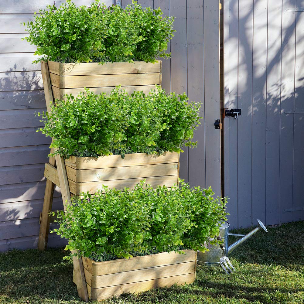 ArtBloom 8 Bundles Outdoor Artificial Boxwood UV Resistant Fake Stems Plants, Faux Plastic Greenery for Indoor Outside Hanging Plants Garden Porch Window Box Home Wedding Farmhouse Décor ArtBloom