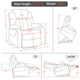 MCombo Large Lay Flat Dual Motor Power Lift Recliner Chair Sofa with Massage and Heat, USB Ports, Extended Footrest, for Elderly People, Infinite Position, Faux Leather 7815 (Dark Brown) MCombo