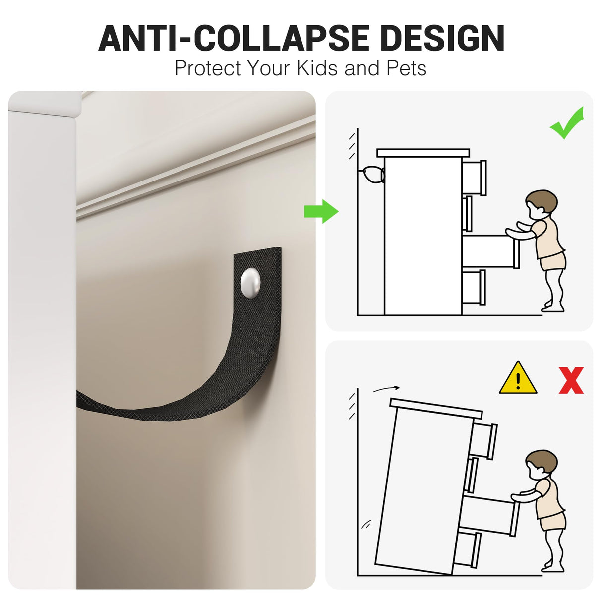 GarveeHome 6 Drawer Dresser, Modern Wooden Dresser with Gold Handles and Storage Space, Chest of Drawers for Bedroom, Hallway, Living Room and Entryway, White GarveeHome