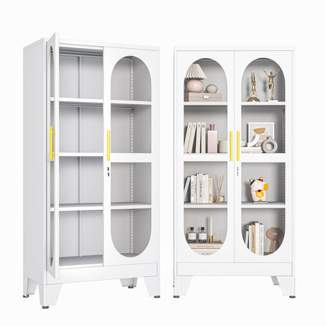 baoliwo 61" H Locking Display Cabinet with Glass Door, Tall Storage Cabinet with 3 Adjustable Shelves, Metal Curio Cabinet Multi-Purpose Display Case for Collectibles Bedroom Living Room Office baoliwo