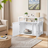 ZENY Cat Litter Box Enclosure, Cat Litter Box Furniture Hidden with Open Shelf, Wooden Cat Litter Cabinet with Divider, Indoor Cat Washroom Storage Bench, White ZENY