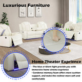 SIENWIEY Power Leather Recliner Set for Living Room, Electric Reclining Sofa and Loveseat Set with LED Lights, White Leather Sofa Set 2 Pieces with 3 Seats Sofa，Double Recliner Loveseat SIENWIEY