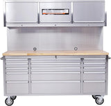 72 Inch Garage Tool Cabinet with 15 Drawers, Garage Workbench/Storage Cabinet, Rolling Toolbox Stainless Steel Tool Bench with Locking System, Metal Construction, Workshop/Garage/Home GAOMON