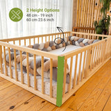 Montessori Floor Bed With Door On The Right Side For Toddler | Pine Wood Natural Solid Frame Bed | Sturdy Modern Design Floor Bed Frame for Boy and Girls (Crib, Height: 23.6 Inches) wood and montessori