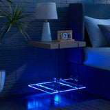 T4TREAM Morden End Table with RGB LED Lights, Tempered Glass and Wood Side Tables for Living Room, Nightstand with Storage Shelves for Bedroom, Natural Oak T4TREAM