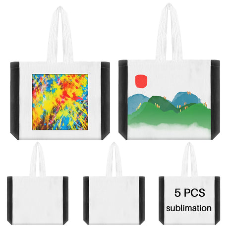OKBA Sublimation Tote Bags, blank polyester shopping canvas tote bags side black for DIY Crafting and Decorating (5) OKBA