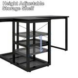 Natwind Two Person Desk with Storage Shelves, 92.5" Double Computer Desk with PC case Stand for Home Office, Home Craft Table Workstation, Heat Press Table, Long Gaming Desk,Black Natwind