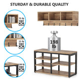Tribesigns Coat Rack Set, Hall Tree, Industrial Shoe Bench, 3 Storage Cubbies, 7 Hooks for Entryway, Hallway, 5-in-1Design, Vintage Oak Tribesigns