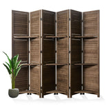 Room Divider with Shelves, 5.6 Ft Tall Folding Wood Screen with Double Hinges for Home Office Bedroom Hotel Decoration (6 Panels, Brown) Svimi