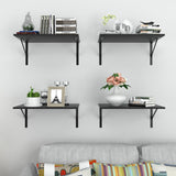 Deep Floating Wall Shelves - 4 Sets of 12 Inch Wide Black Wood Shelves for Bathroom, Bedroom, Kitchen, Living Room WoodArtSupply