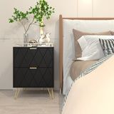 Anbuy Black Nightstand Set of 2 with Gold Handle, Bedside Table with 2 Drawers, Night Stands Set of 2 Gold Legs for Bedroom Living Room Anbuy