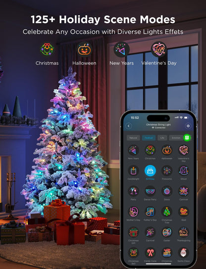 Govee Christmas Lights 66ft, Smart RGBIC Christmas String Lights App-Controlled, 125+ Scene Modes, IP65 Waterproof, Sync with Music, Works with Alexa, Lights for Christmas Decorations Indoor Outdoor