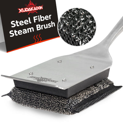 XUDAKAIXIN Grill Brush Bristle Free,Unique Steel Fibers Pad [Safe & Efficient] Perfect for Cast Iron/Stainless-Steel Grates - with 1 Replaceable Cleaning Head - Safe Grill Cleaner for Outdoor Grill