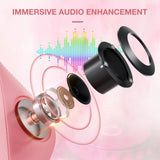 HOFFREE Pink Gaming Chair with Speakers and Massage Led Gaming Chair with Footrest Big and Tall Video Game Chair Reclining High Back Computer Desk Chair for Girls Pink and White HOFFREE