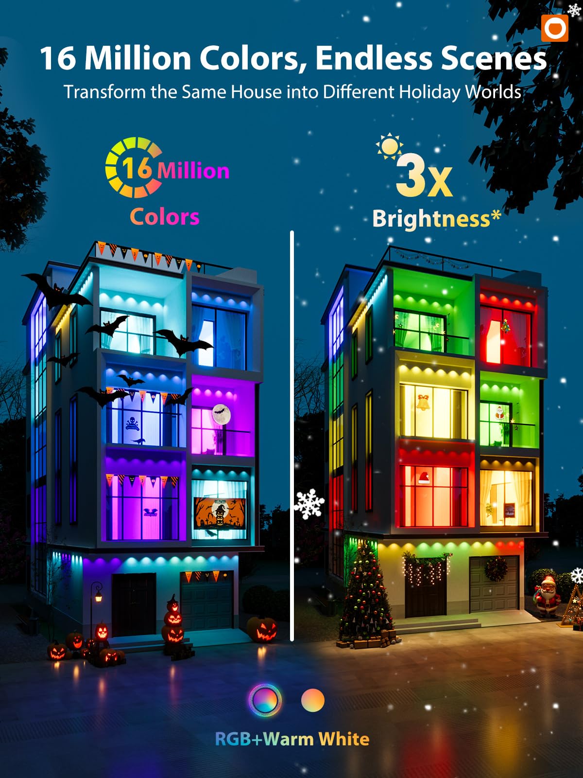 addlon 200FT Permanent Outdoor Lights, Smart RGB LED Lights for House & Outdoor Decor, App & Remote Control, DIY Scene Mode, IP67 Waterproof for Christmas, Holiday, Party, Halloween Decorations addlon