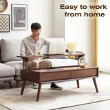 100% Solid Oak Wood Coffee Table, Lift Top Walnut Coffee Table with Drawers and Hidden Compartments, Rectangular Coffee Tables with Storage for Living Room Home Decor (39.37" L x 21.65" W x 25.59" H) Vadisun