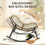 FINCATI Egg Rocking Chair with Ottoman Set of 2, Comfy Oversized Papasan Lounge Chairs with Padded Cushions, Double 2 Person Patio Rocker, Reading Glider for Indoor Outdoor Balcony Living Room, Beige FINCATI
