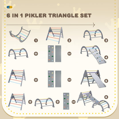 SOKO Pikler Triangle Set - 6 in 1 Pikler Triangle Climber with Ramp Set Foldable Pikler Triangle Climbing Toy, Rock Climbing Ramp, Pikler Arch Climber, Montessori Climbing Set for Children and Kids