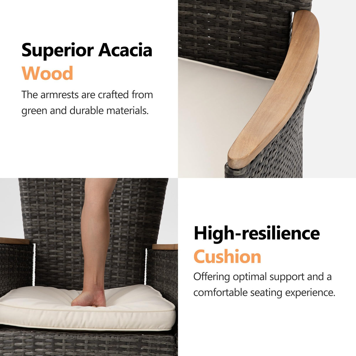 FansaFurn 5 Piece Patio Wicker Dining Sets for 4, Water-Resistant Rattan Outdoor Dining Table and 4 Chairs with Wood Table Top, Conversation Set Removable Cushions for Deck, Garden, Backyard, Gray FansaFurn