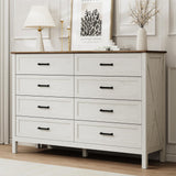 LYNSOM Farmhouse 8 Drawer Dresser for Bedroom, 55 Inch Wide Wood Rustic Chest of Drawers with X-Marking & Bar Handle, Large Storage Dressers Organizer for Bedroom, Living Room, Antique White LYNSOM