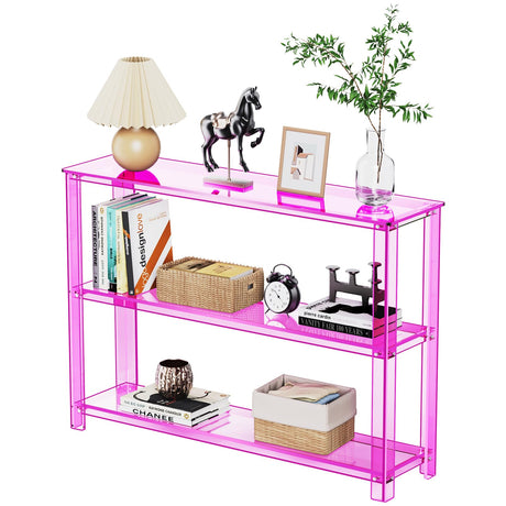 solaround Acrylic Console Table, 3 Tier Entryway Table with Storage Shelves (Pink) solaround