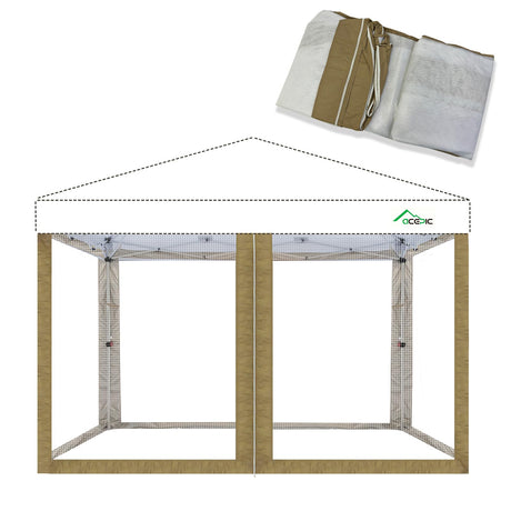 Acepic Gazebo Universal Replacement Mosquito Netting,10' x 10' Outdoor Mesh Netting Screen 4-Panel Sidewall with Zipper for Patio, Canopy, Garden and Backyard,(4PCS Mosquito Net Only,Khaki) Acepic