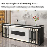 Retail reception counter with LED lights, reception desk for beauty salon, front desk reception counter with counter, wooden standing front desk for clothing store, company front desk, Coffee Shop.(B, FYRDTNG