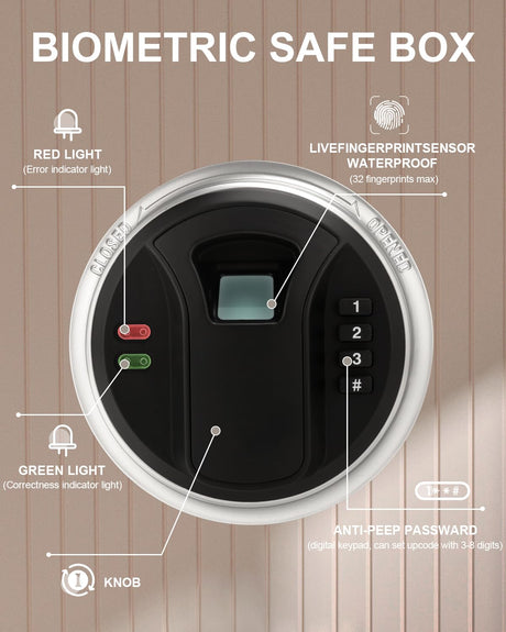 TIGERKING Biometric Fingerprint Home Safe, 1.2 Cubic Feet Digital Security Safe Lock Box, Quick-Access Small Safes for Cash, Jewelry, Handgun, Document, White TIGERKING