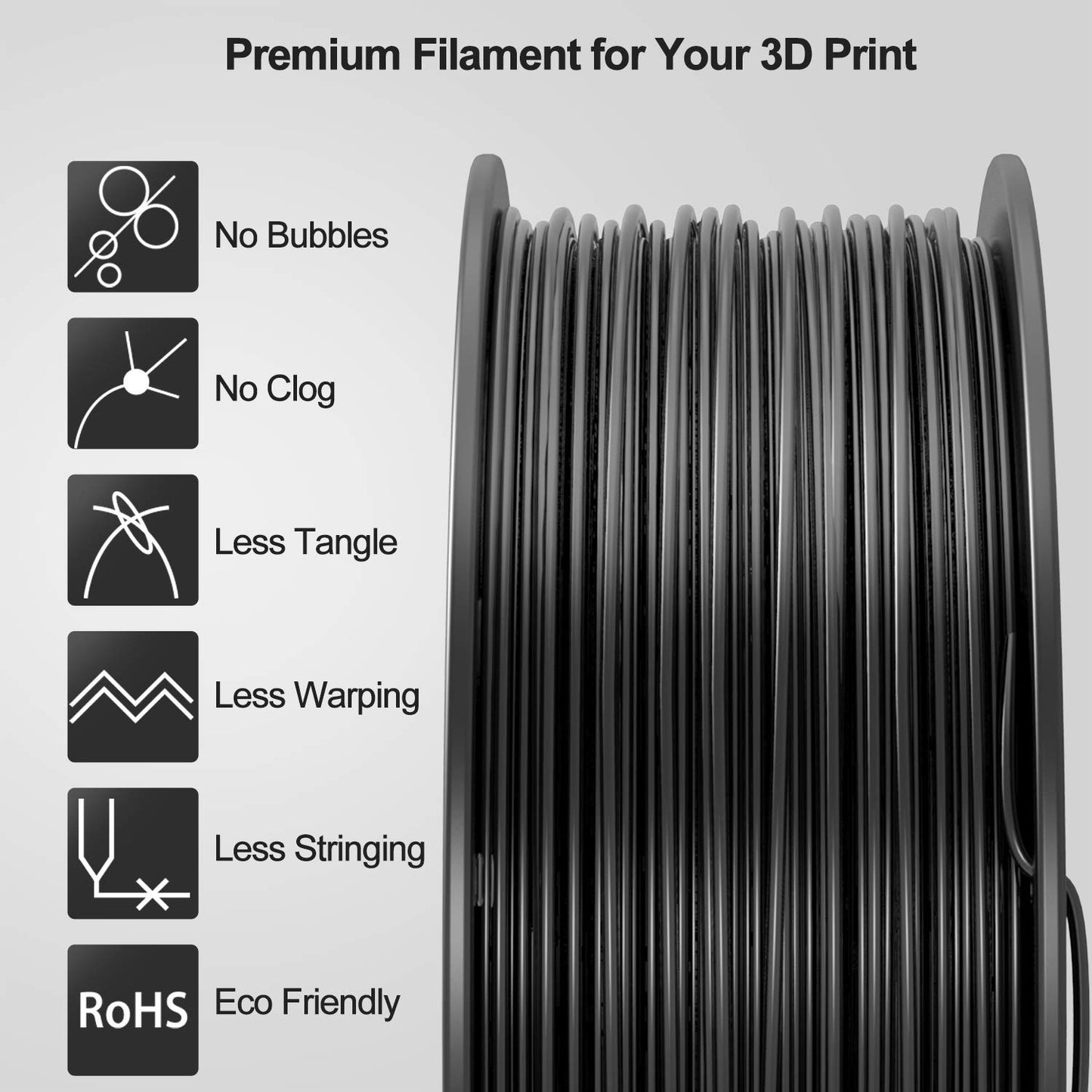 TECBEARS PLA 3D Printer Filament, PLA Filament 1.75mm, Neatly Wound 3D Printing Filament, Dimensional Accuracy +/- 0.02 mm, 1Kg Spool(2.2 lbs), Fits for Most FDM 3D Printers, PLA Black - WoodArtSupply