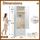 UNICOLY 86" Wardrobe with Drawers, 71'' Armoire Wardrobe Closet with 15" Cabinet, Metal Clothes Storage Cabinet with Hanging Rod, for Bedroom School, Employee, Gym, Assembly Required, White UNICOLY