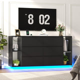 Gyfimioe 6 Drawer Dresser with Power Outlet, Floating White Dresser Chest of Drawer with LED Light,Modern Double Wide Drawer Organizer Cabinet for Bedroom,Living Room (6 Drawer-Black) Gyfimoie