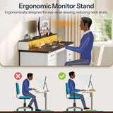 HOOBRO Farmhouse Executive Desk with Drawers, 63" Large Farmhouse Desk with Power Outlet & LED Light, Office Desk with Drawers, Computer Desk with File Cabinet, Writing Desk with Monitor Stand, White HOOBRO